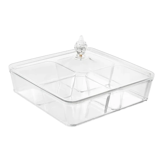 Vague Square Acrylic Candy Box with 4 Inner Bowls Set 27.3 x 7 cm