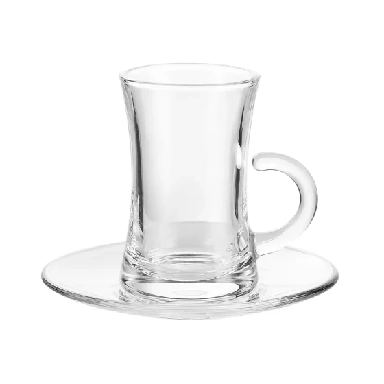 Deli Glass Tea Cup & Saucer 100 ml 12 Pcs Set (6 Cups & 6 Saucers)