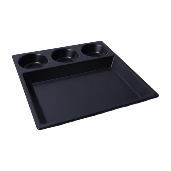 Vague Melamine Square Divided Platter with 3 Sauce Compt. 29.5 x 3 cm Black Matt Finish