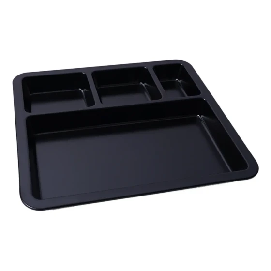 Vague Melamine Square 4 Compt. Divided Platter 28 cm Black Matt Finish