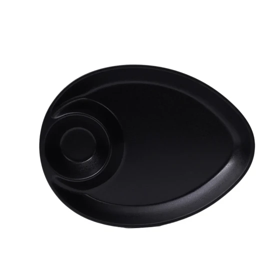 Vague Melamine Triangle Platter with Sauce Hole Black Matt Finish