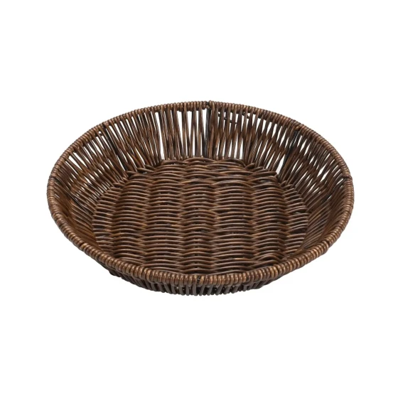 Vague Brown Round Rattan Basket For Bread ,Fruit & French Fries 26 cm x 26 cm x 5.5 cm