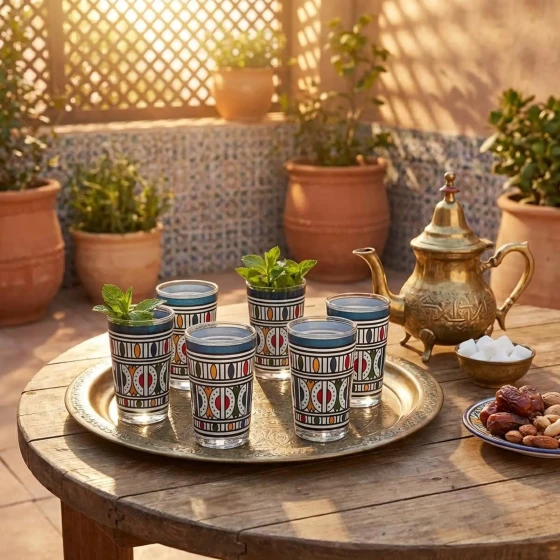 Vague Moroccan Modern Berber Stripes 6 Pcs Tea Glass Set 120 ml