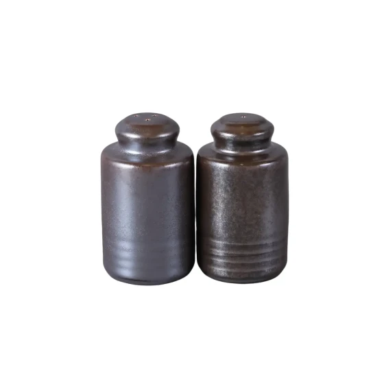 Porceletta Rustic Porcelain Reactive Glaze Cylindrical Salt & Pepper Set