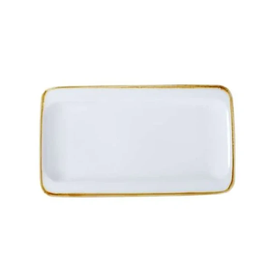 Porceletta Ivory Mocha Rectangle Tow Edge Rim Plate 13"