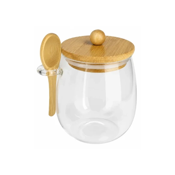 Transparent Glass Jar with Bamboo Lid and Spoon