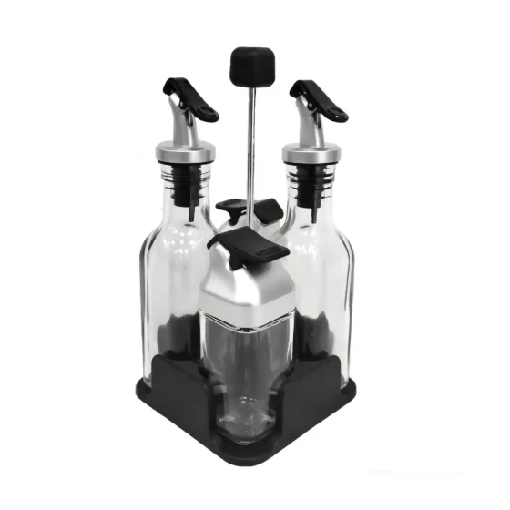 5-Piece Glass Condiment Dispenser Set with Metal Pour Spouts and Shaker Lids