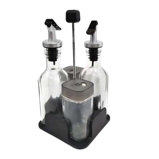 5-Piece Glass Condiment Dispenser Set with Metal Pour Spouts and Shaker Lids