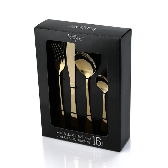 Vague Stainless Steel 16 Pieces Golden Cutlery Set Plain Design