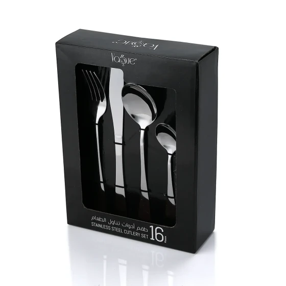Vague Stainless Steel 16 Pieces Silver Cutlery Set Plain Design