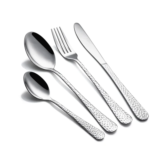Vague Stainless Steel 16 Pieces Silver Cutlery Set Hammered Design