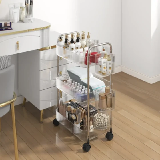 Vague 3 Tier Transparent Trolley Cart with 3 Baskets 40 cm x 28.5 cm x 69.7 cm