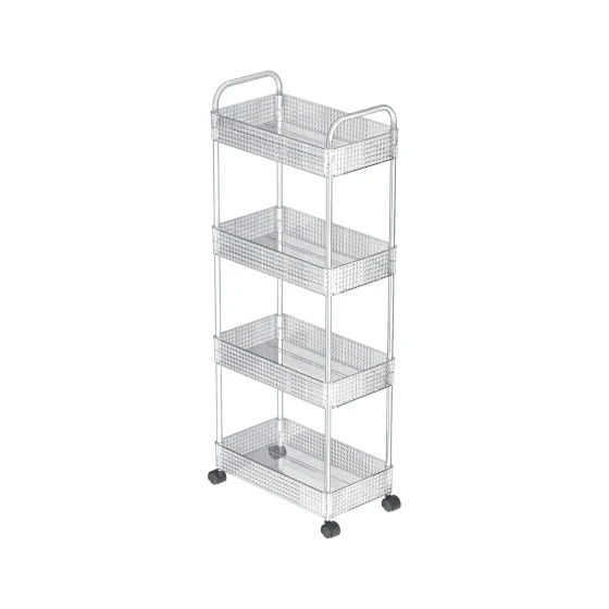 Vague Stainless Steel Transparent Diamond 4 Tier Trolley Cart 40 cm x 21.5 cm x 93 cm