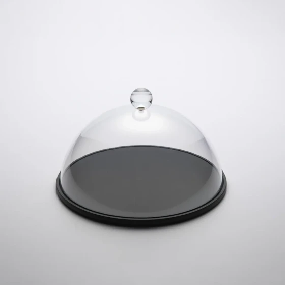 Vague Round Wooden Serving Platter with Acrylic Cover Set 26 cm