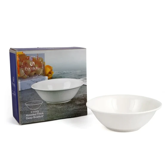 Porceletta 3 Piece Ivory Rimmed Thick Deep Bowls Set