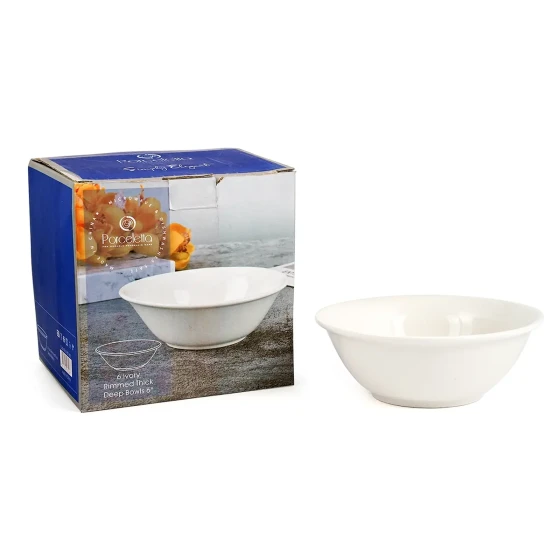 Porceletta 6 Piece Ivory Rimmed Thick Deep Bowls Set