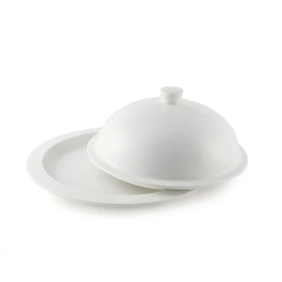 Porceletta Ivory Porcelain Flat Plate with Cover