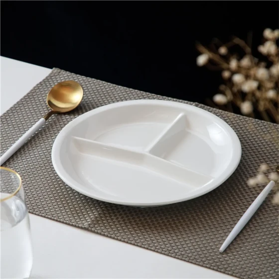 Porceletta Ivory Porcelain 3 Compartments Divider Plate 9"