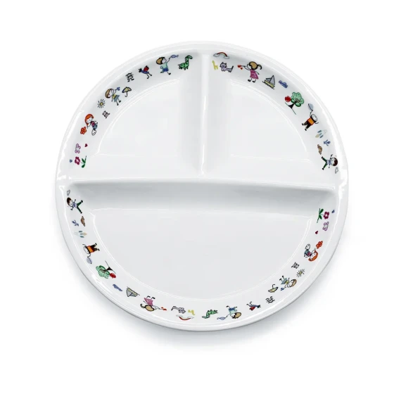 Porceletta Ivory Porcelain Kids 3 Compartments Divider Plate 9"
