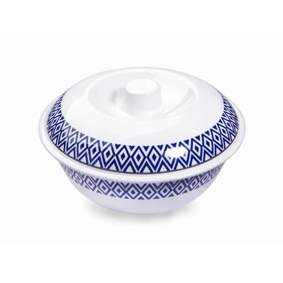 Vague Melamine Soup Bowl with Lid 10" Blue Line