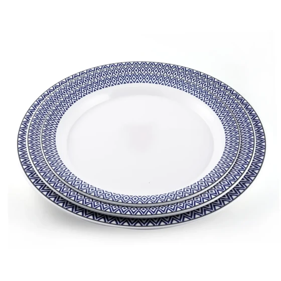 Vague Melamine Round Tray Blue Line