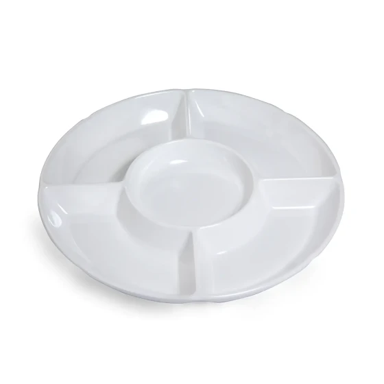 Vague Melamine Mezze Round 5 Compartment Plate 25 cm