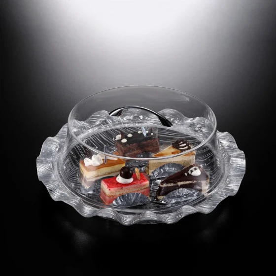 Vague Acrylic Round Cake Box with Wavy Edges Bark Design
