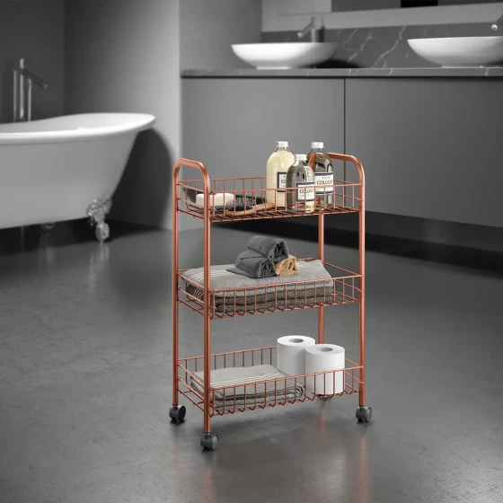 Metaltex Lugano Copper 3 Tier Rolling Cart