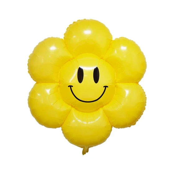 1pc 110x94cm Yellow Smiley Flower Foil Balloon, Theme Balloon Decorations