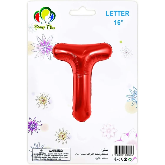 16″ Letter T Foil Balloon, Red
