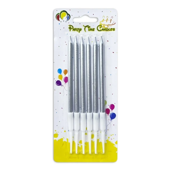 6pcs 6cm Metallic Silver Birthday Candles, Multicolor