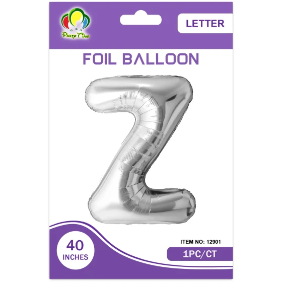 40″ Letter Z Foil Balloon, Silver