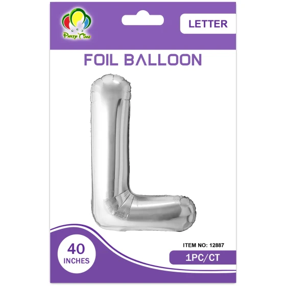 40″ Letter L Foil Balloon, Silver