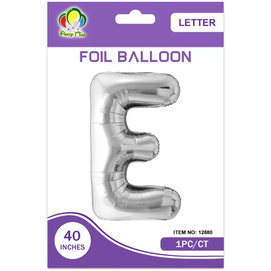 40″ Letter E Foil Balloon, Silver
