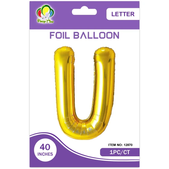 40″ Letter U Foil Balloon, Gold