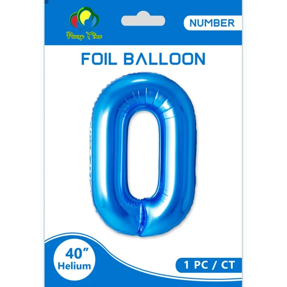 40″ Number 0 Foil Balloon, Blue