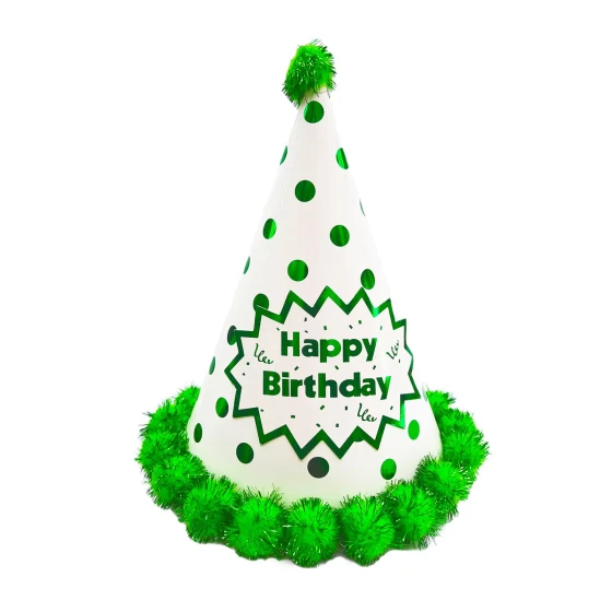 1pc 24cm Happy Birthday Party Hats & Party Favors, White & Green