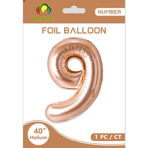 40″ Number 9 Foil Balloon, Rose Gold