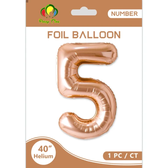 40″ Number 5 Foil Balloon, Rose Gold