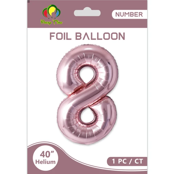 40″ Number 8 Foil Balloon, Rose Pink