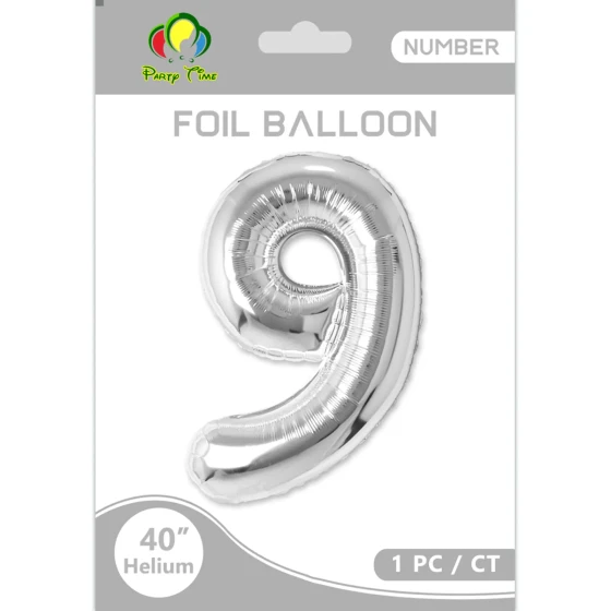 40″ Number 9 Foil Balloon, Silver