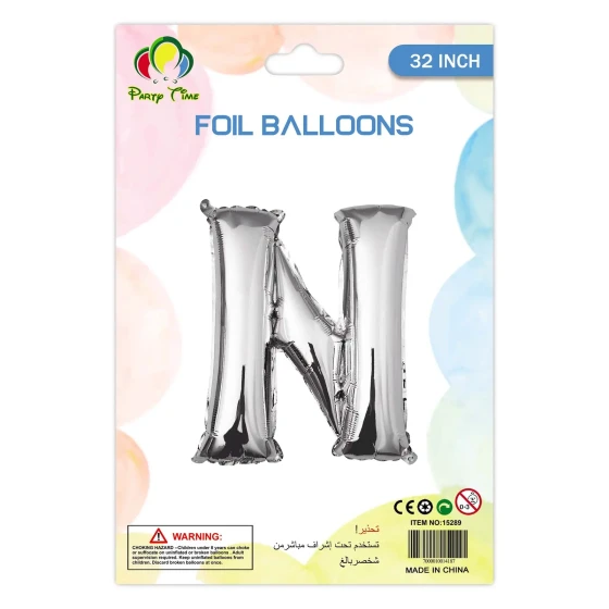 32″ Letter N Foil Balloon, Silver