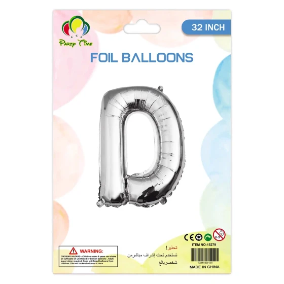 32″ Letter D Foil Balloon, Silver