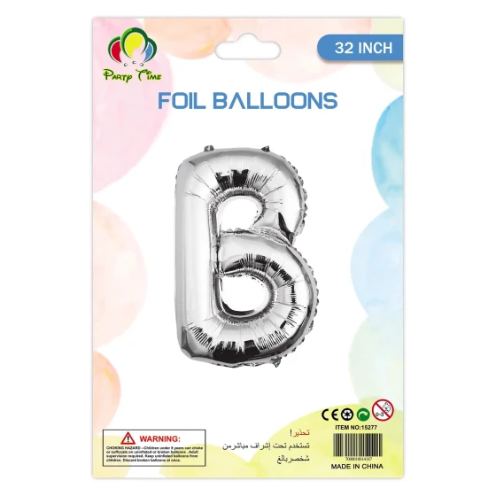 32″ Letter B Foil Balloon, Silver