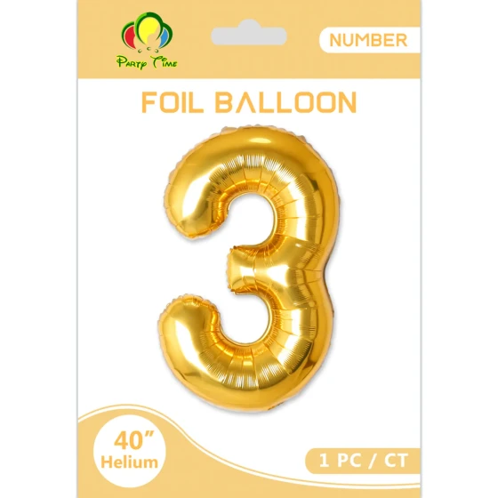 40″ Number 3 Foil Balloon, Gold