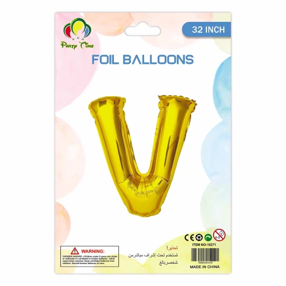 32″ Letter V Foil Balloon, Gold