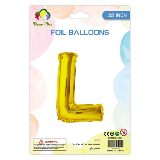 32″ Letter L Foil Balloon, Gold