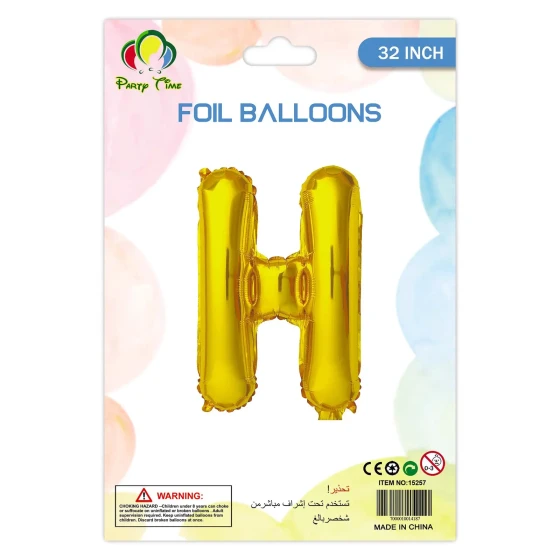 32″ Letter H Foil Balloon, Gold