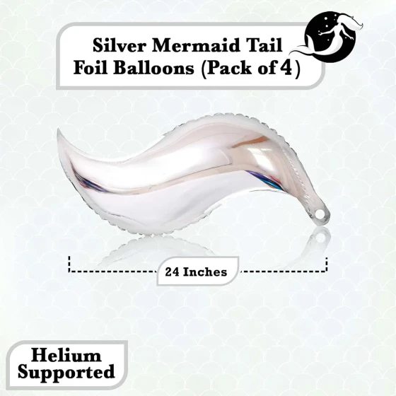 4pcs 24″ Silver Mermaid Tail Foil Balloons, Mermaid Theme Decorations