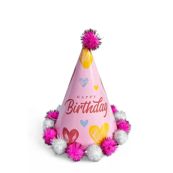 1pc 19cm Kids Birthday Party Hats & Party Favors, Pink